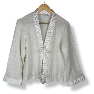 Miss Elaine Womens Knit Sweater Size Medium Union Made Vintage Lace Satin Top